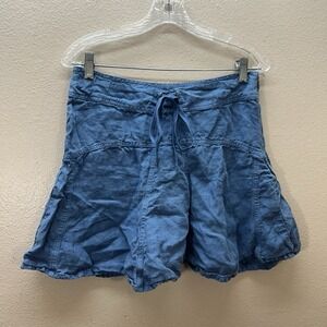 Athleta Blue 100% Linen Daydream A-Line Flare High Rise Mini Skirt Womens 2